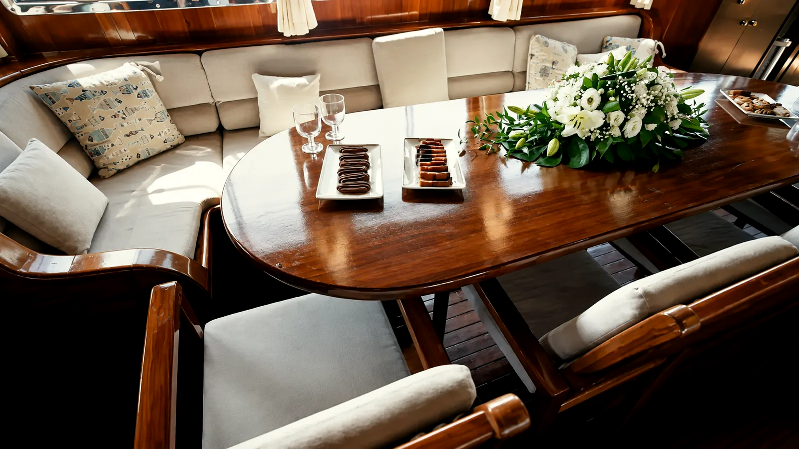 Salon mit Sofalandschaft und gedecktem Tisch